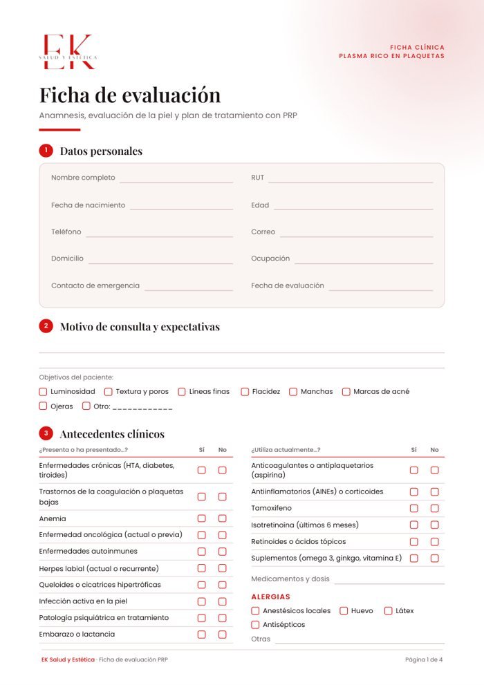 Ficha de evaluación de PRP